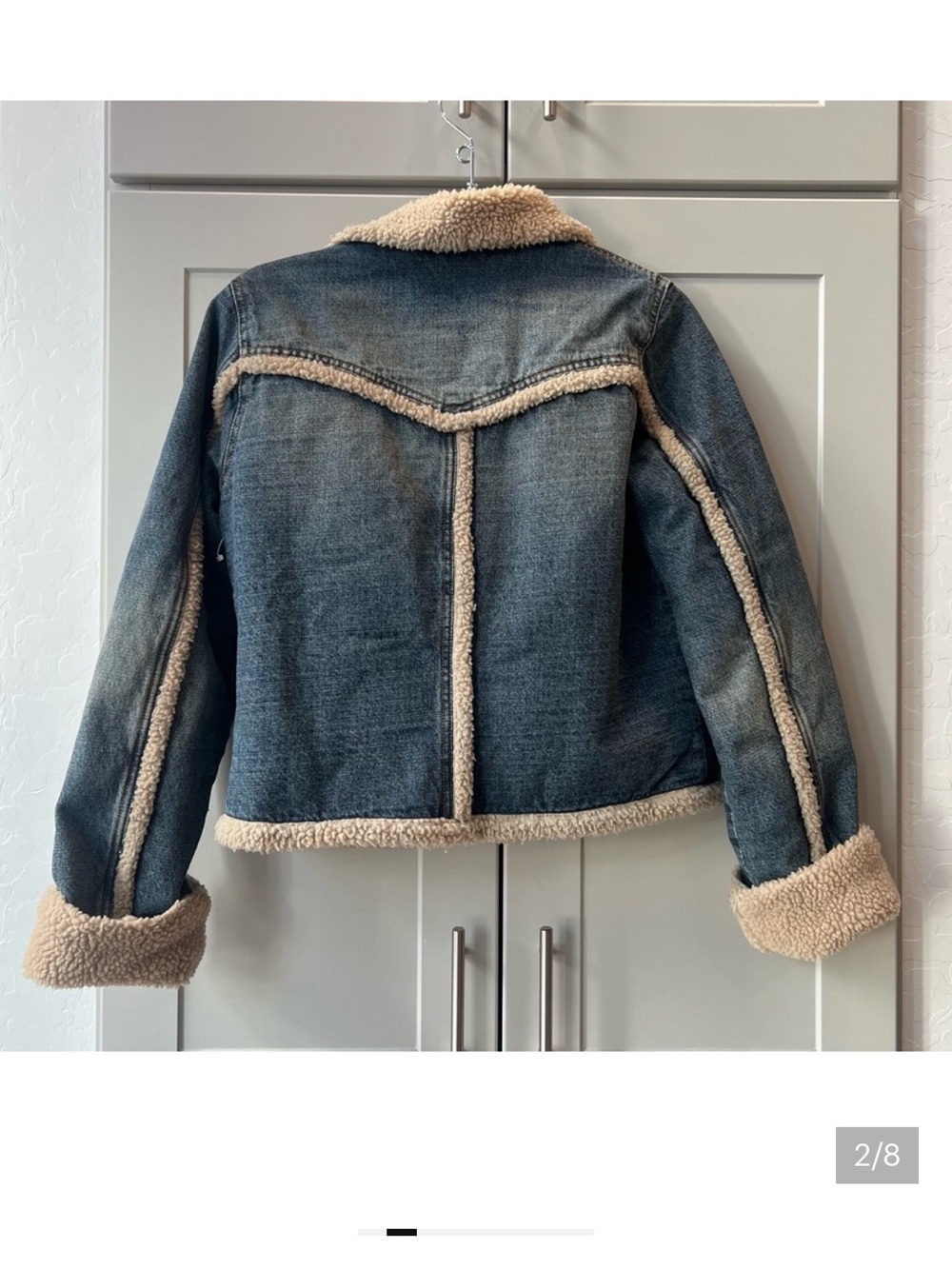 y2k Guess Denim Sherpa-Lined Jacket in Blue and Tan sz M - Picture 7 of 7